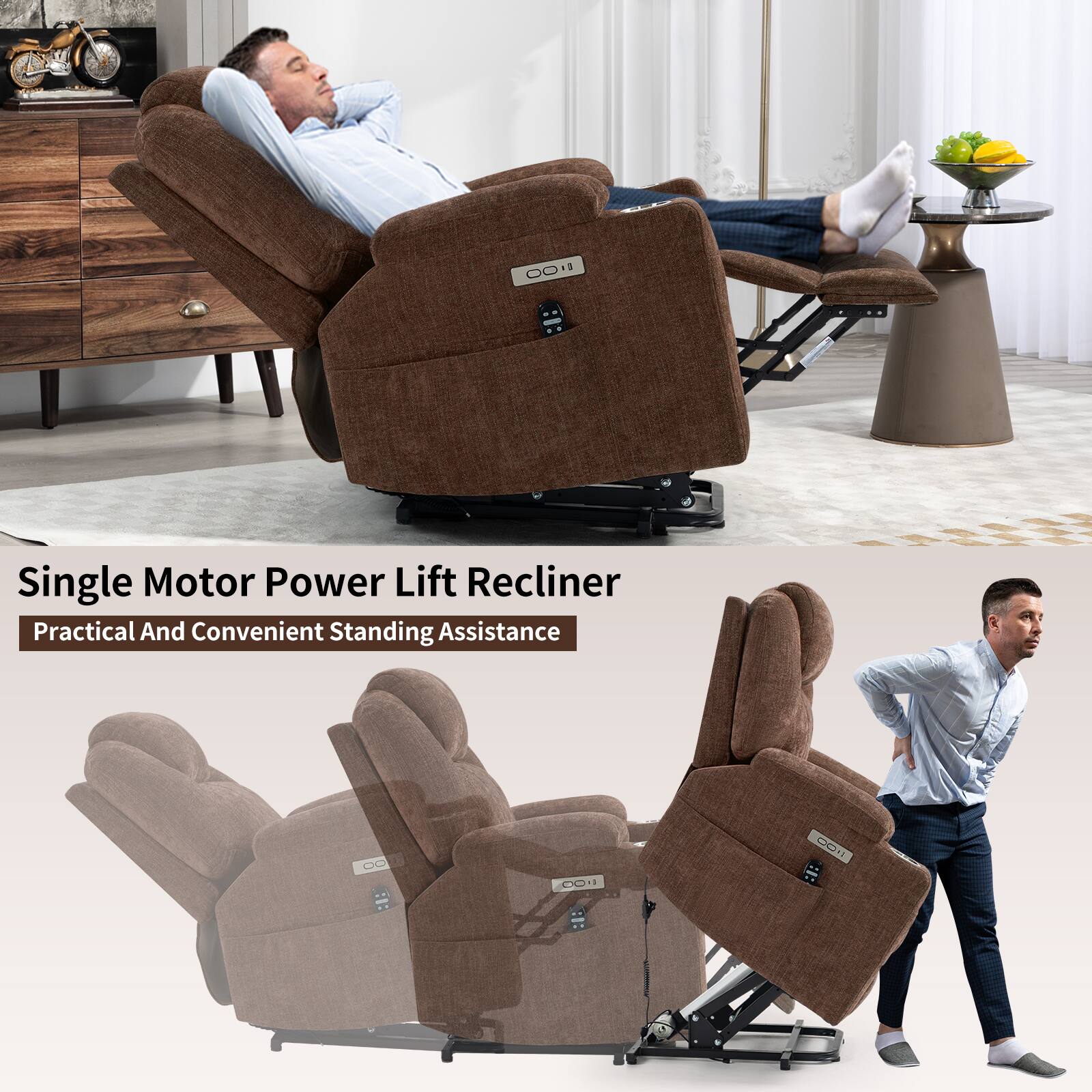 Single Motor Power Lift Recliner  
Practical And Convenient Standing Assistance