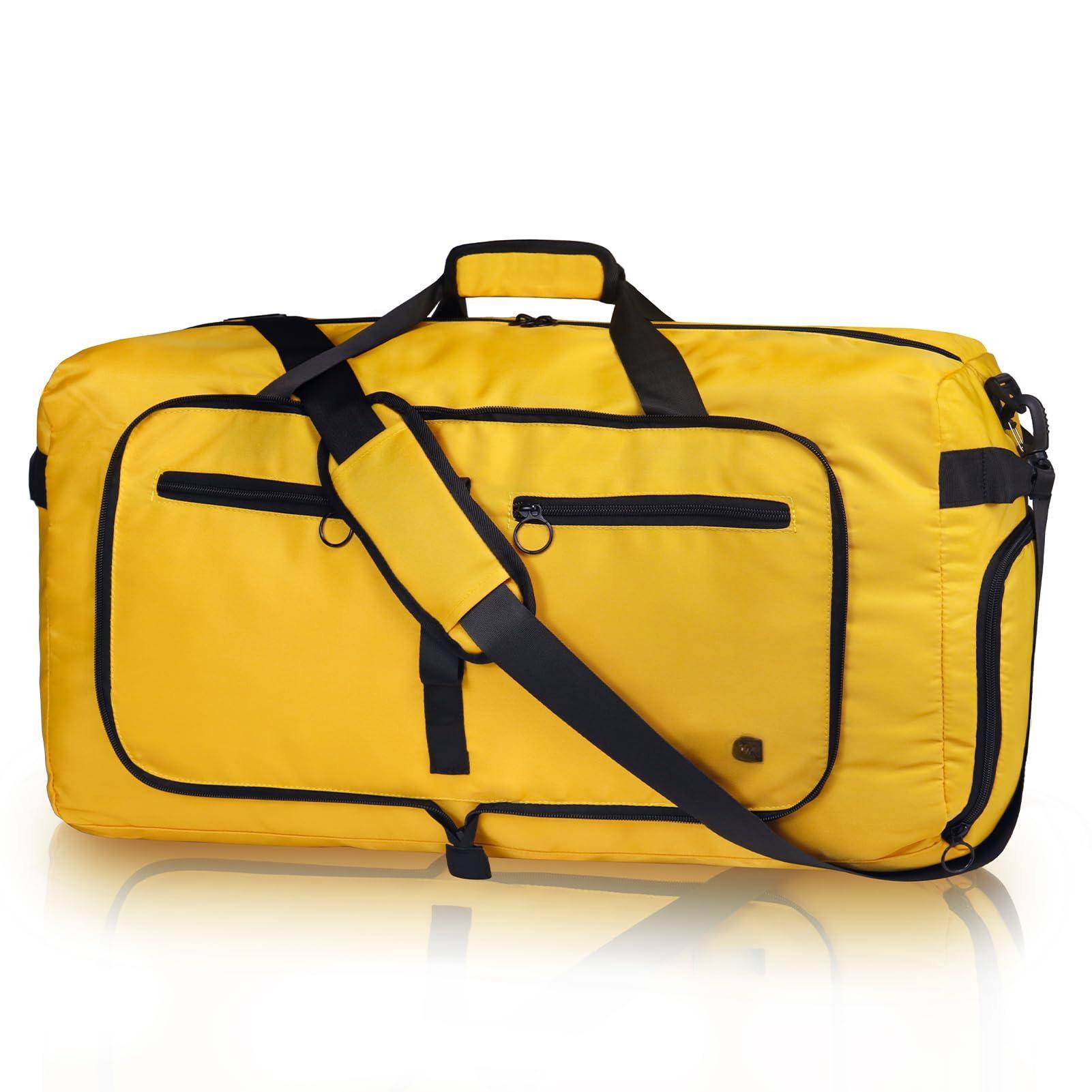Paradigms Interiors - Duffle Bag With Shoes Compartment Foldable Travel Duffel Bags For Men Women Large Packable Water Repellent - Glossy Yellow