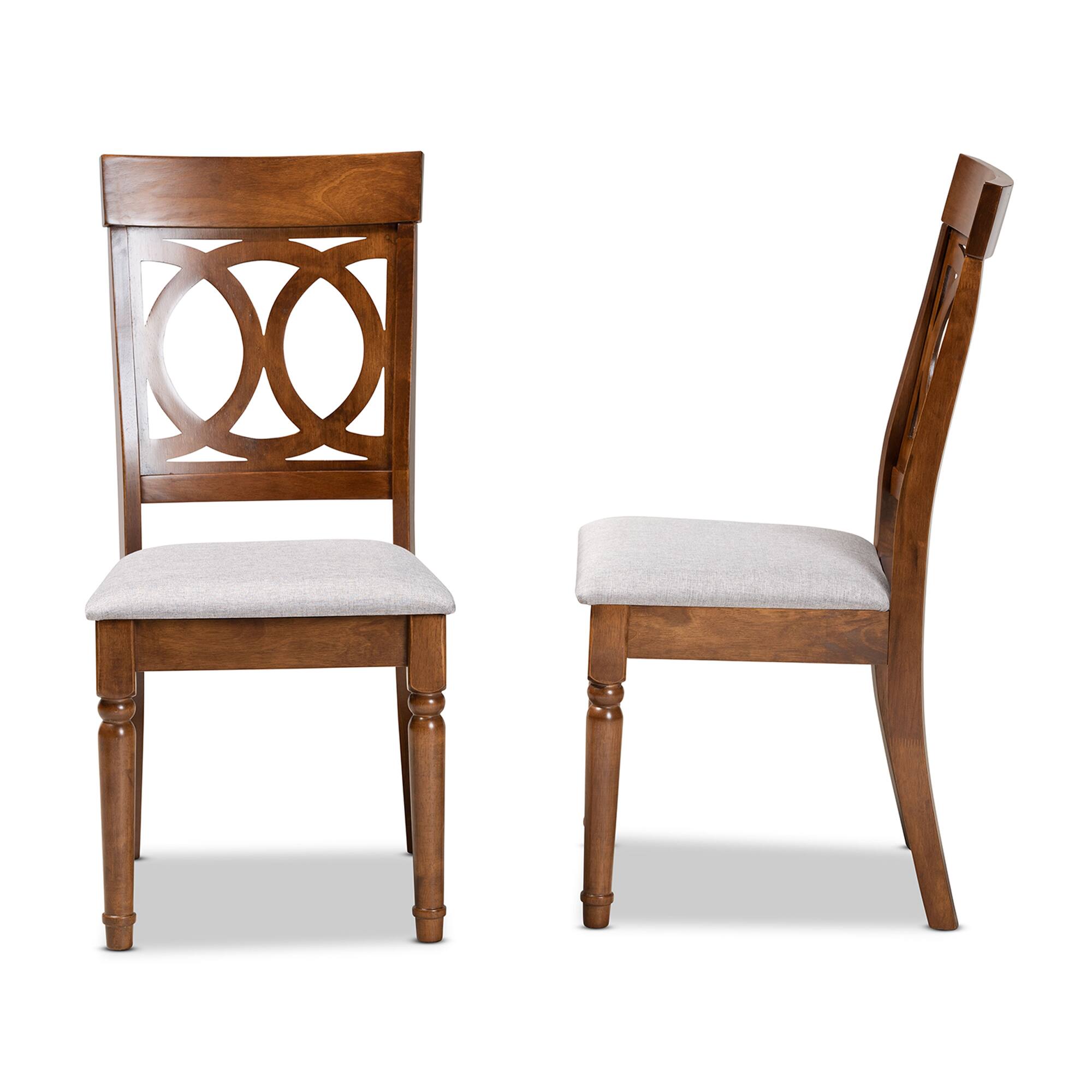 Left. Baxton Studio - Lucie Modern Fabric Upholstered and Finished Wood 2-Piece Dining Chair Set - Grey/Walnut Brown.