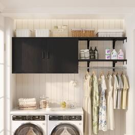 Aheaplus - 65.4'' Wide Wall Cabinet with Hanging Rod and 2 Shelves, Reversible Design, 300+ LBS Capacity - Black