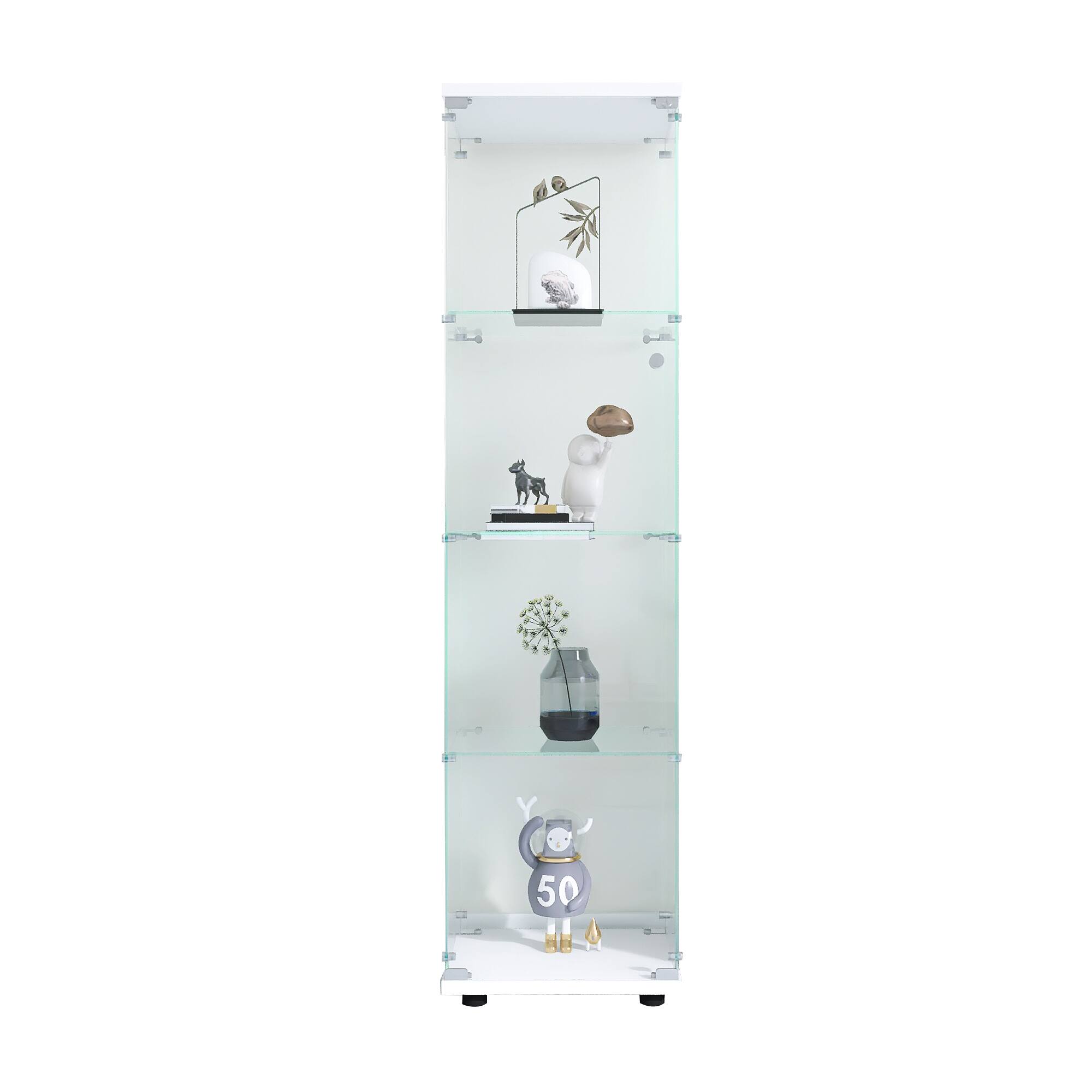 Alt View 1. GOODSILO - Glass Display Cabinet with 4 Shelves & Door - Floor Standing Curio Bookshelf for Living Room, Bedroom, Office - White.