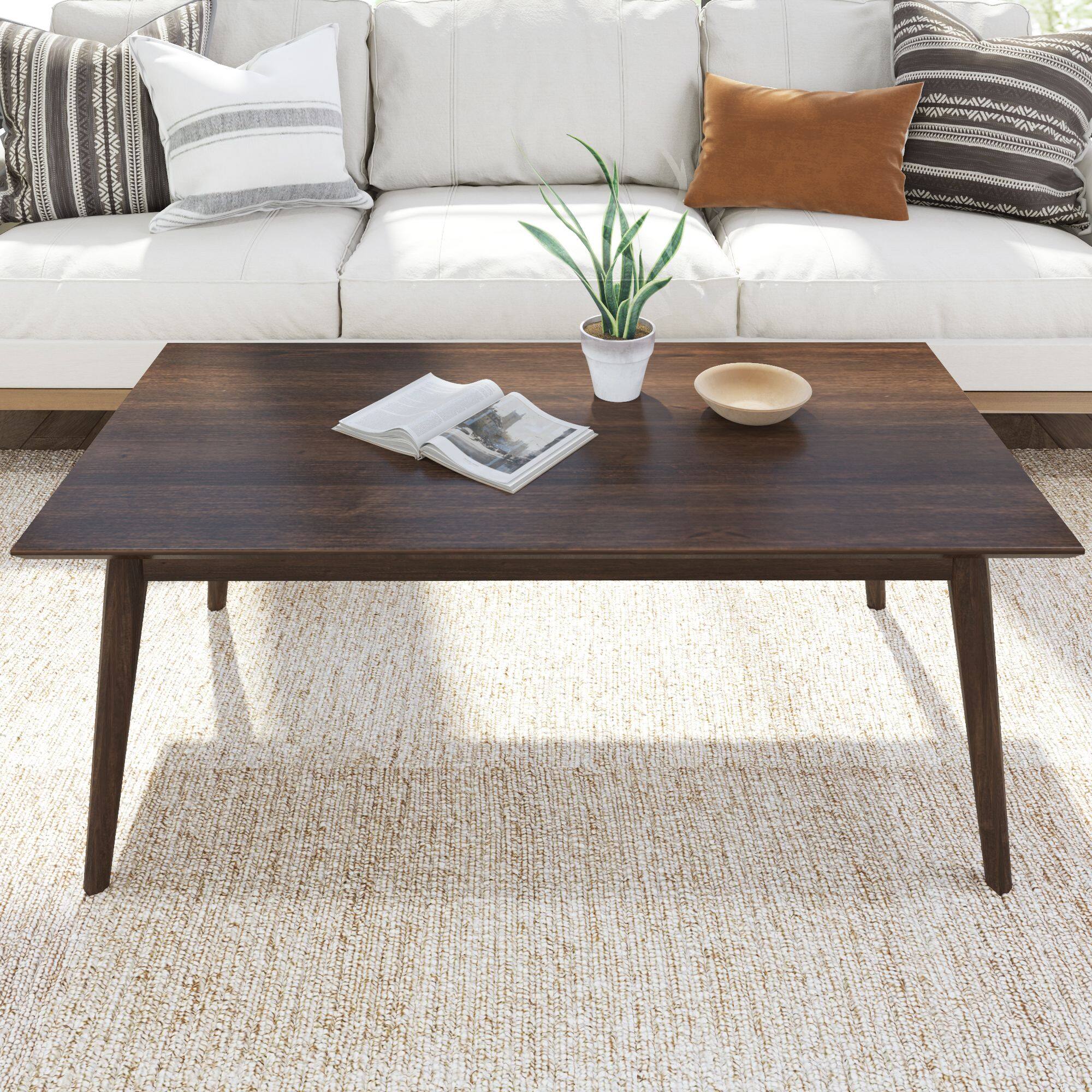 Alt View 4. Plank+Beam - Mid-Century Modern Rectangular Coffee Table (48in x 24in / 1220mm x 610mm), Walnut - Walnut.