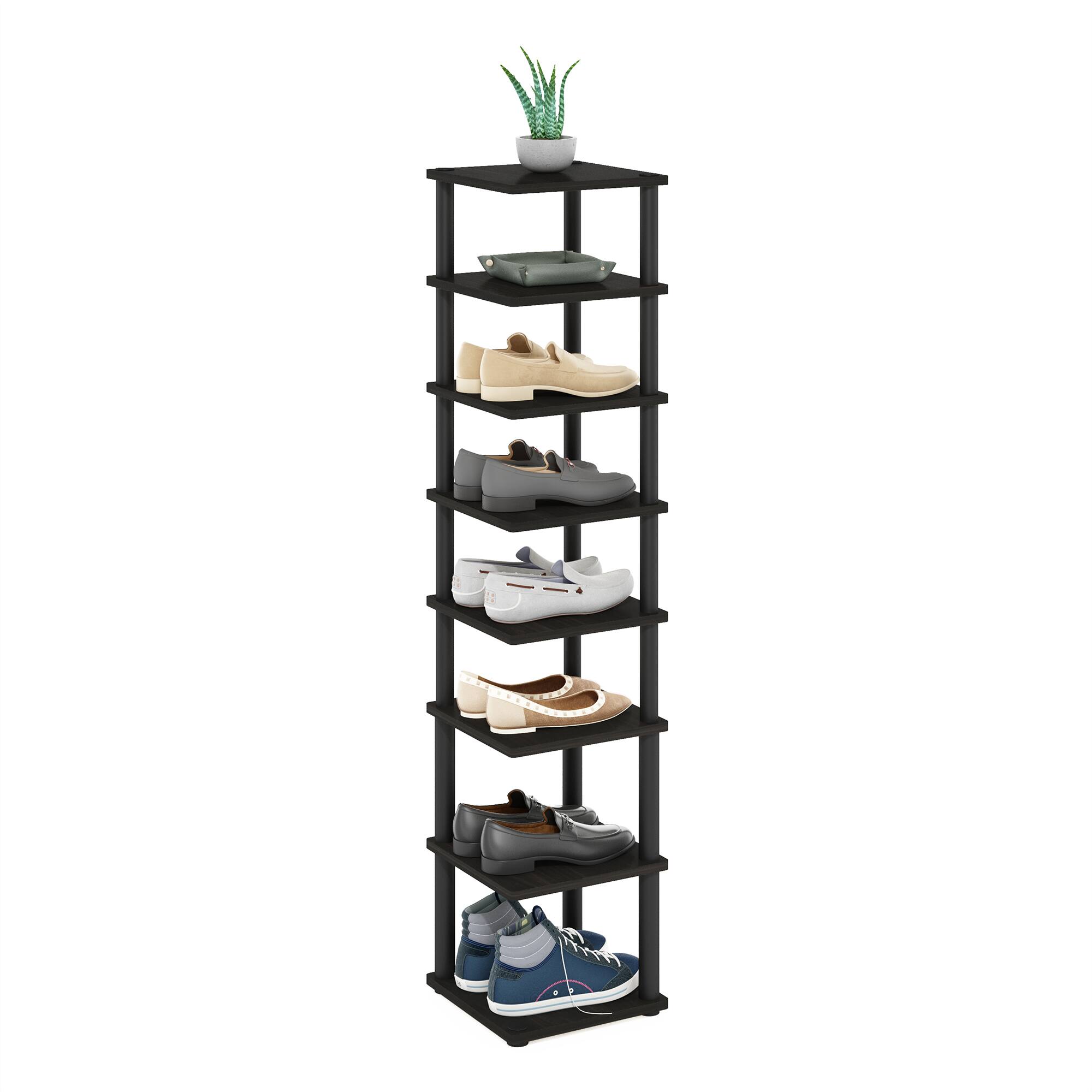 Alt View 3. Furinno - Turn-N-Tube 8-Tier Vertical Space Saving Free Standing Shoe Tower, Shoe Rack for Closet Entryway - Espresso/Black.