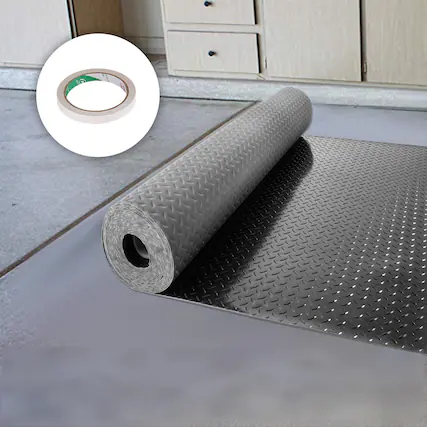 Front. Glintex - 2 Rolls Garage Floor Mats 17 x 3.6 Ft PVC Waterproof Diamond Plate Garage Flooring 2.5mm Thick for Car or Workshop.