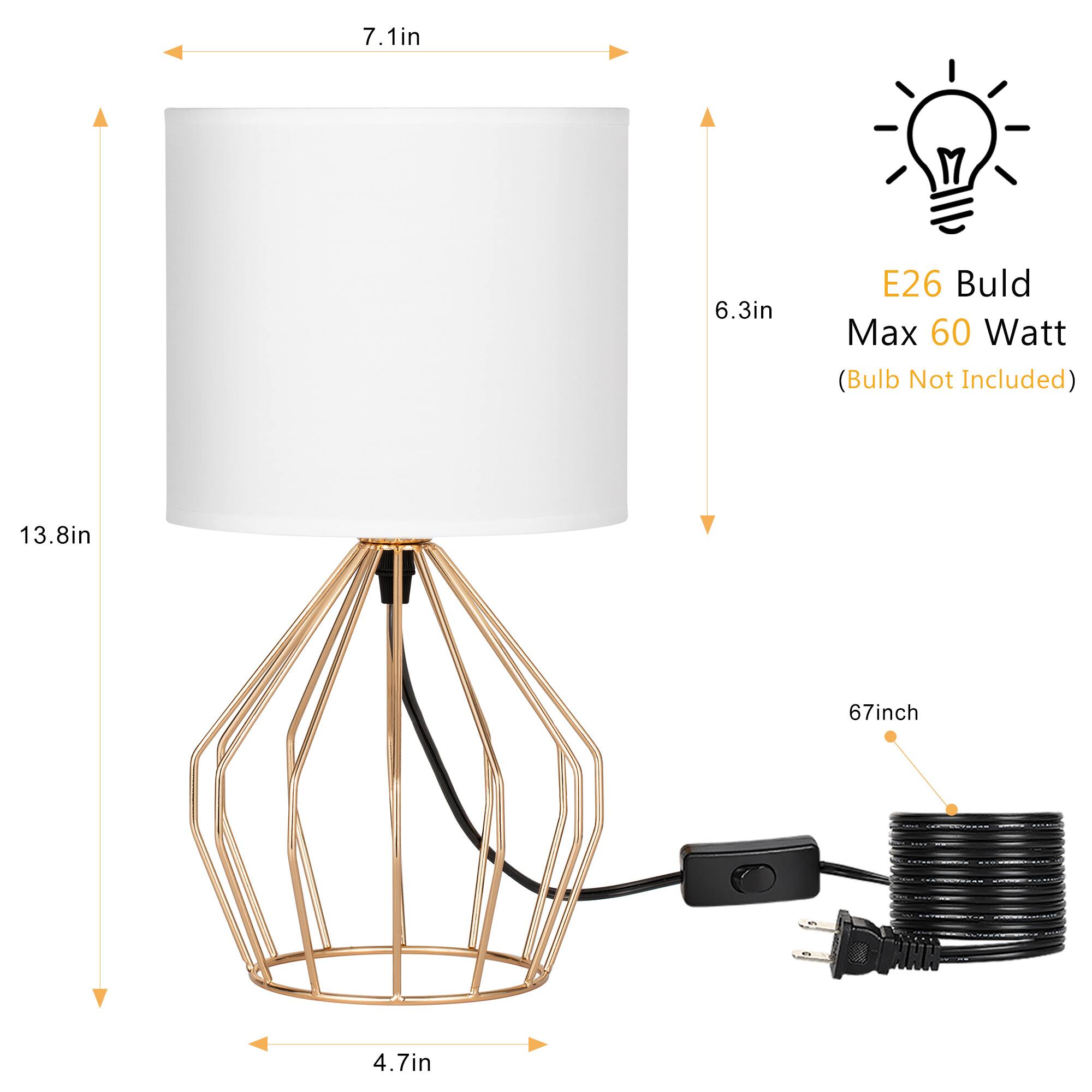 7.1in 1 6.3in E26 Bulb Max 60 Watt (Bulb Not Included) 13.8in 67inch 4.7in