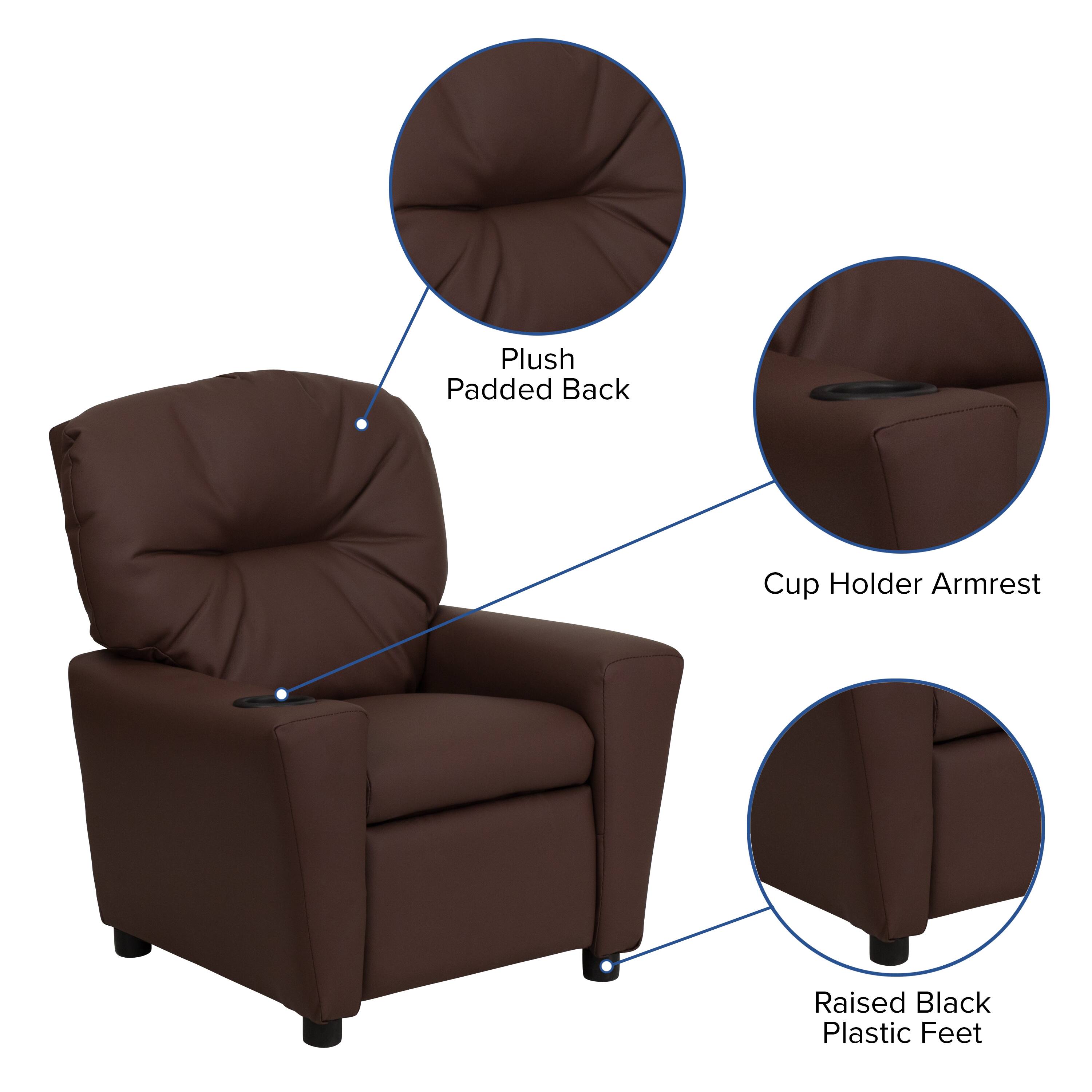 Alt View 14. Alamont Home - Contemporary Kids Recliner with Cup Holder - Brown LeatherSoft.