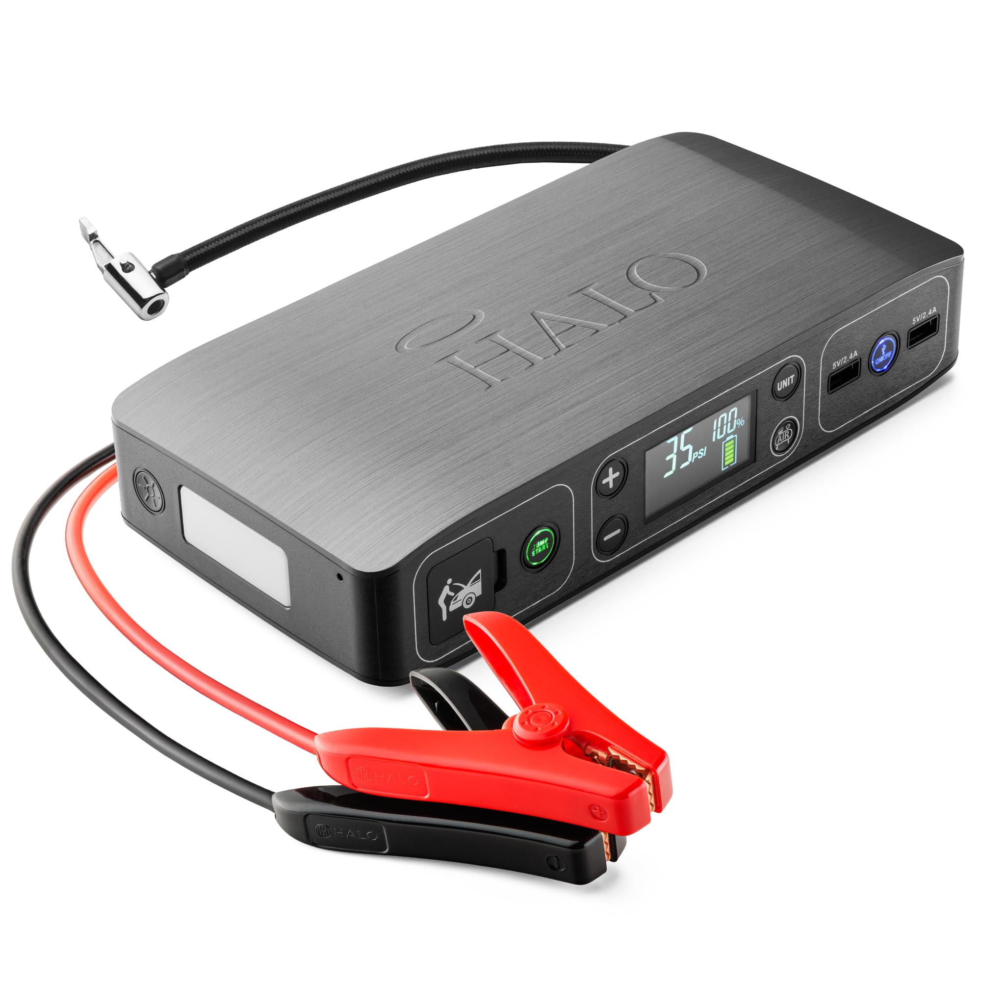 JETRANSPORT - Bolt Air 58830 Portable Car Jump Starter | 100 Psi Compressor 58.8wh Usb Power Emergency Floodlight & Jumps - Gray