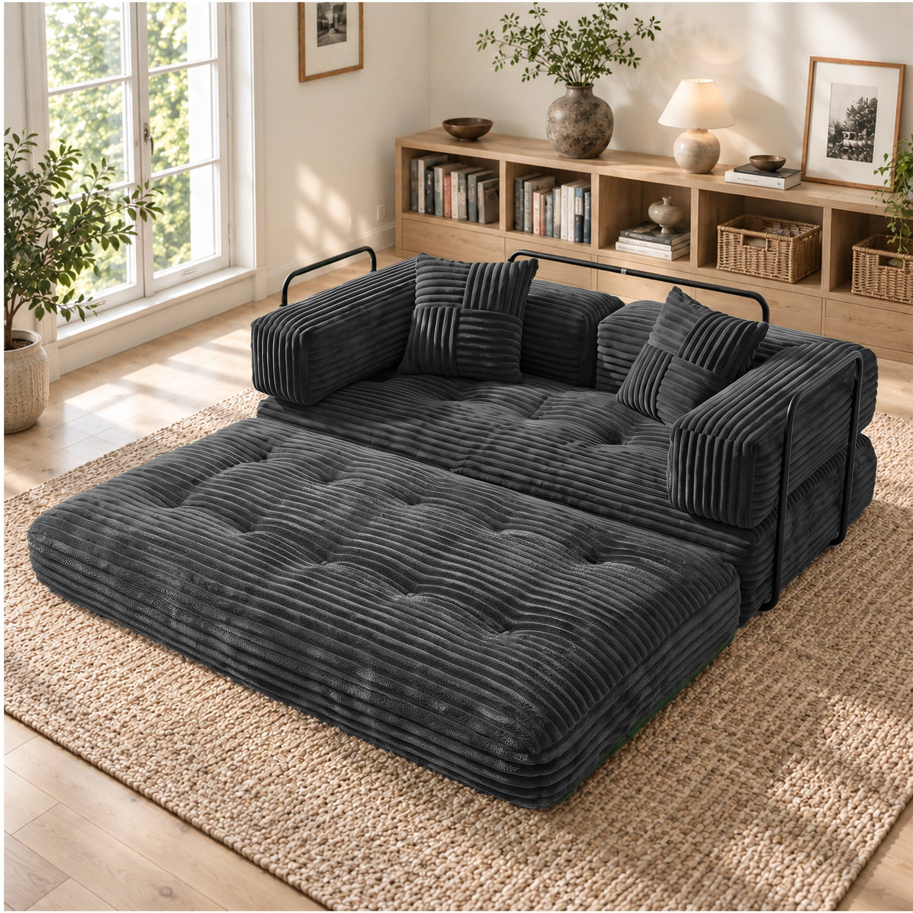 Alt View 1. Vipbear - Corduroy Loveseat Sofa, Convertible Sofa Couch with Sturdy Metal Frame for Living Room Bedroom - Gray.