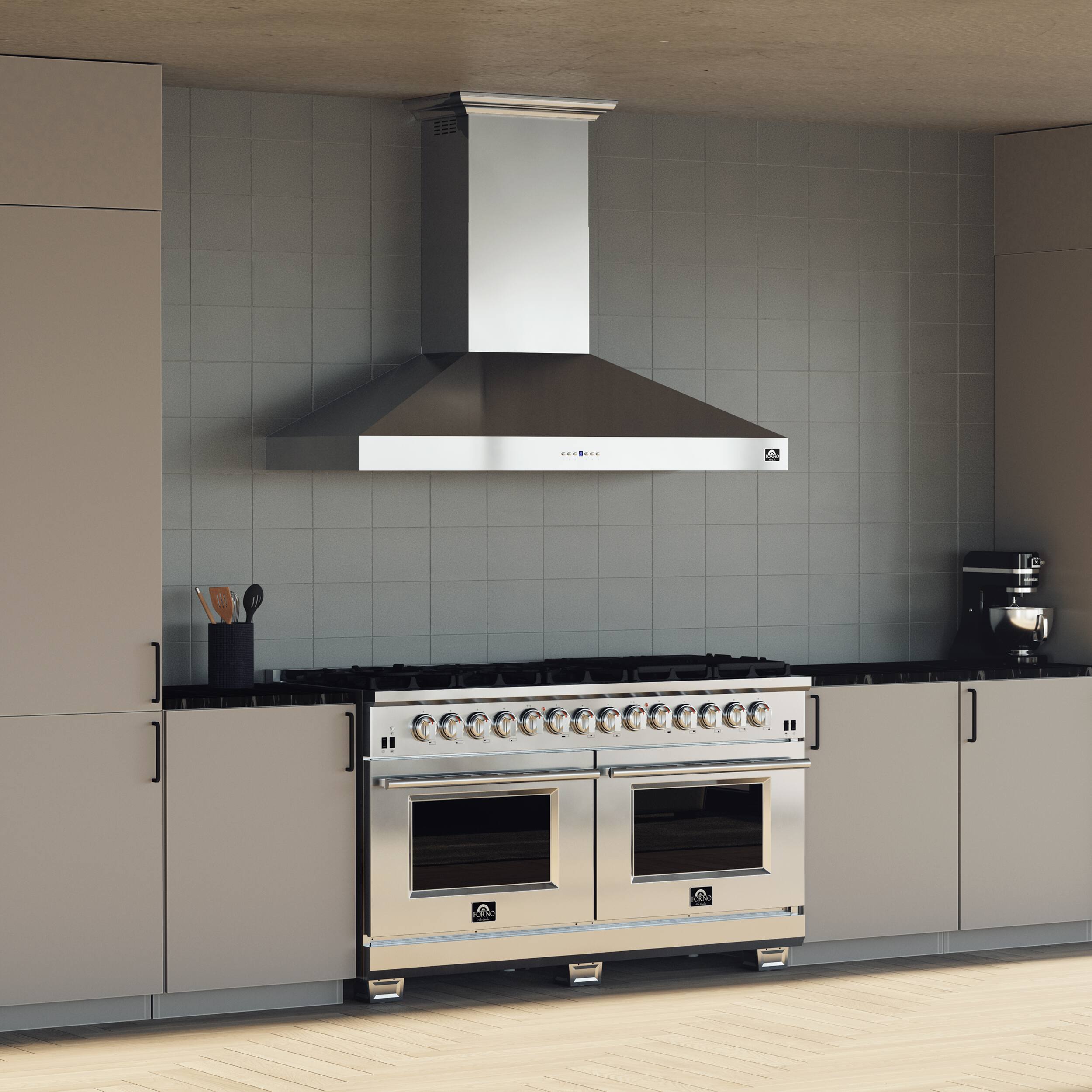 Alt View 4. Forno Appliances - Orvieto 60'' Wall Mount Vented Range Hood - Silver.