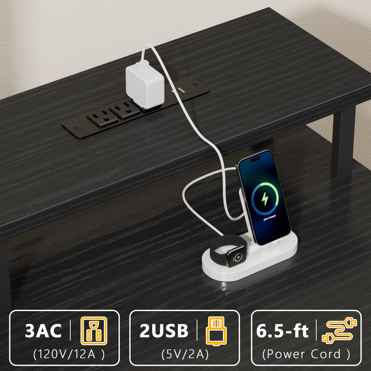 - 3AC (120V/12A)
- 2USB (5V/2A)
- 6.5-ft (Power Cord)