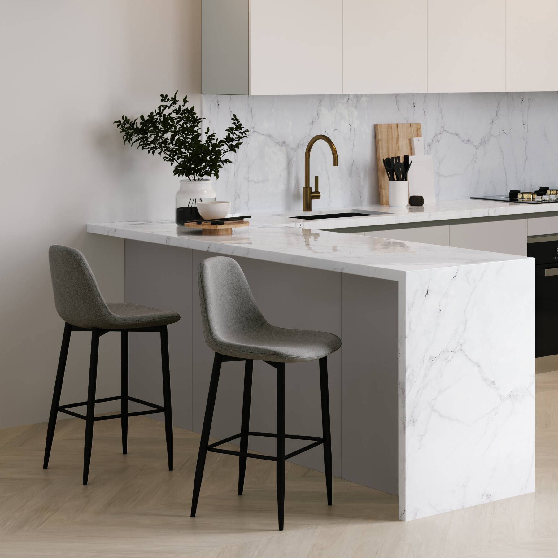 Simpli Home Laurel Counter Height Stool (Set of 2) Slate Grey AXCLAUCS