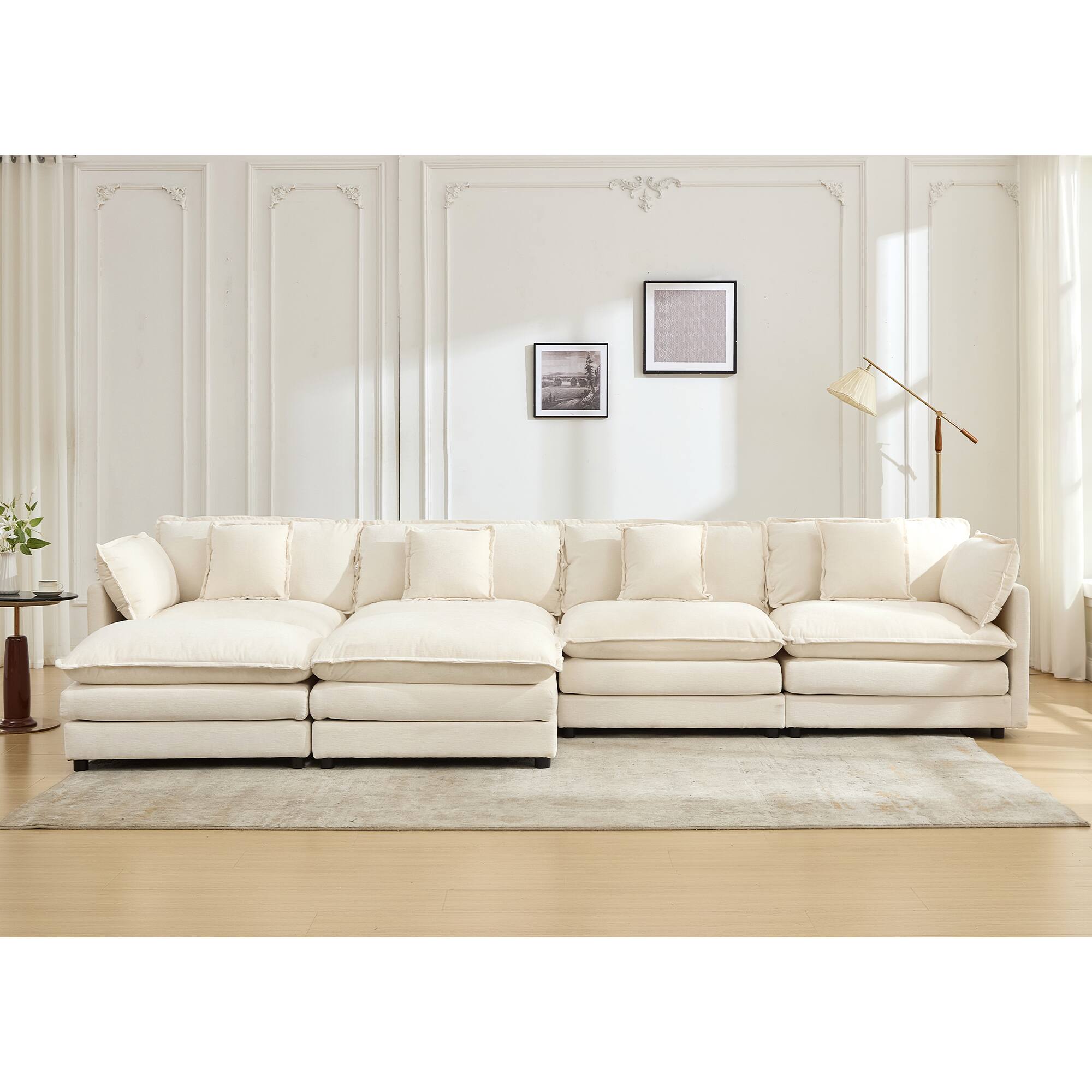 Alt View 5. KERDOM - 149 inch Chenille U-Shape Couch with Pillows, Big Family Deep Seat Modular Sofa with 2 Ottomans, Extra Large with Chaise - Beige.