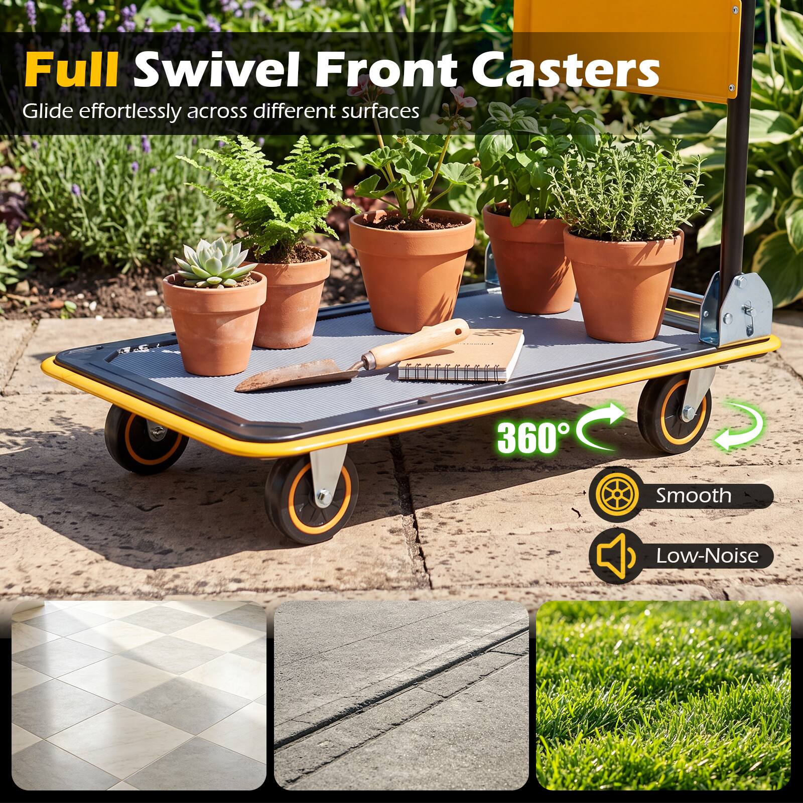 Full Swivel Front Casters  
Glide effortlessly across different surfaces  
360°  
Smooth  
Low-Noise