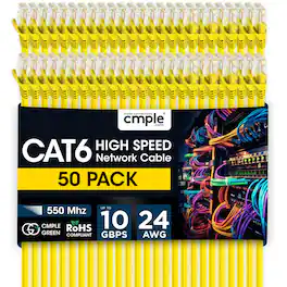 Cmple.com - Cmple - 50 Pack Cat 6 Ethernet Cable 1.5 ft 10Gbps Internet Cables with RJ45 Connectors 550MHz Cat6 Patch Cord - Yellow