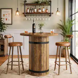 Tribesigns - Round Bar Table, 39.4-Inch Bar Height Pub Table - Light Brown