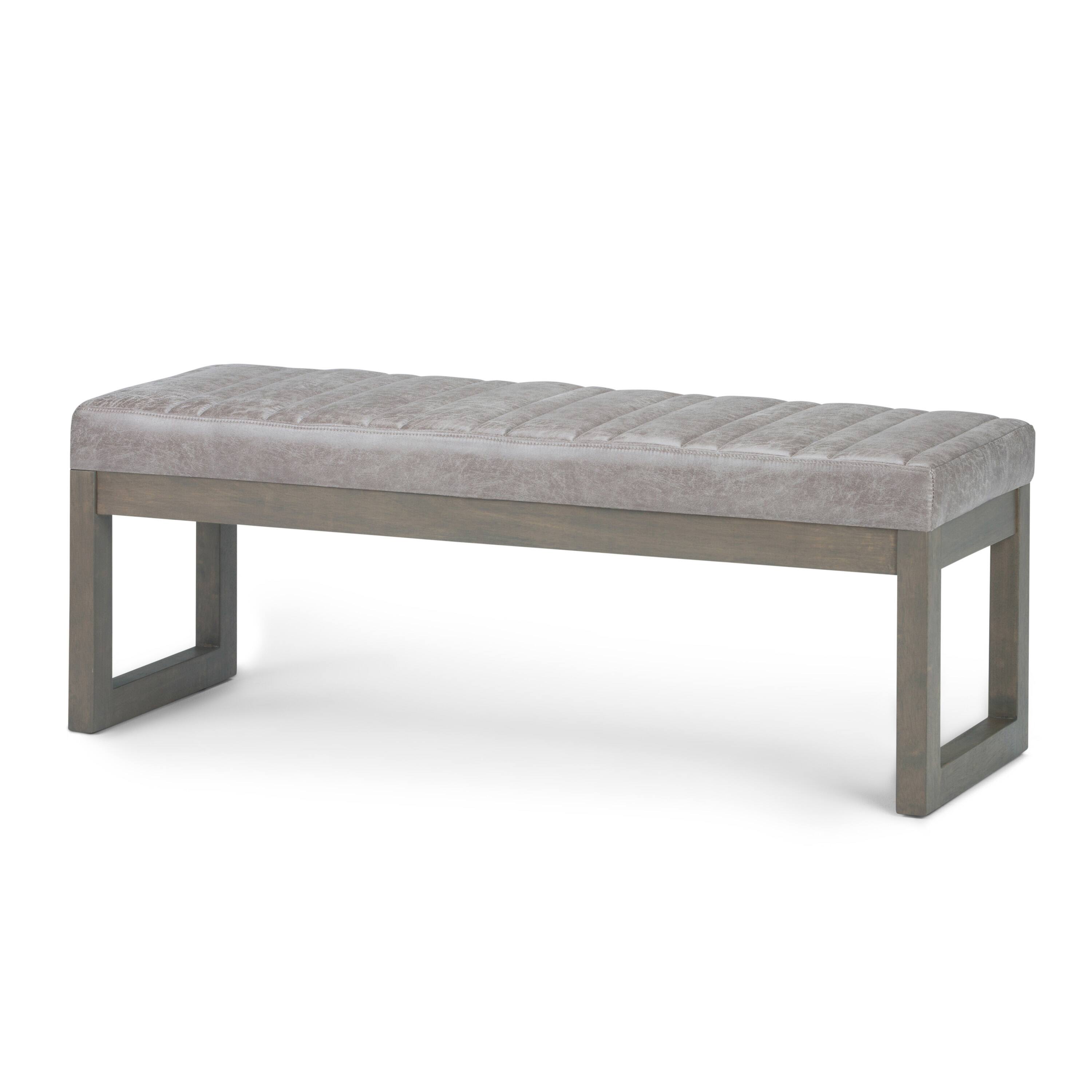 Angle. Simpli Home - Casey Ottoman Bench - Distressed Grey Taupe.