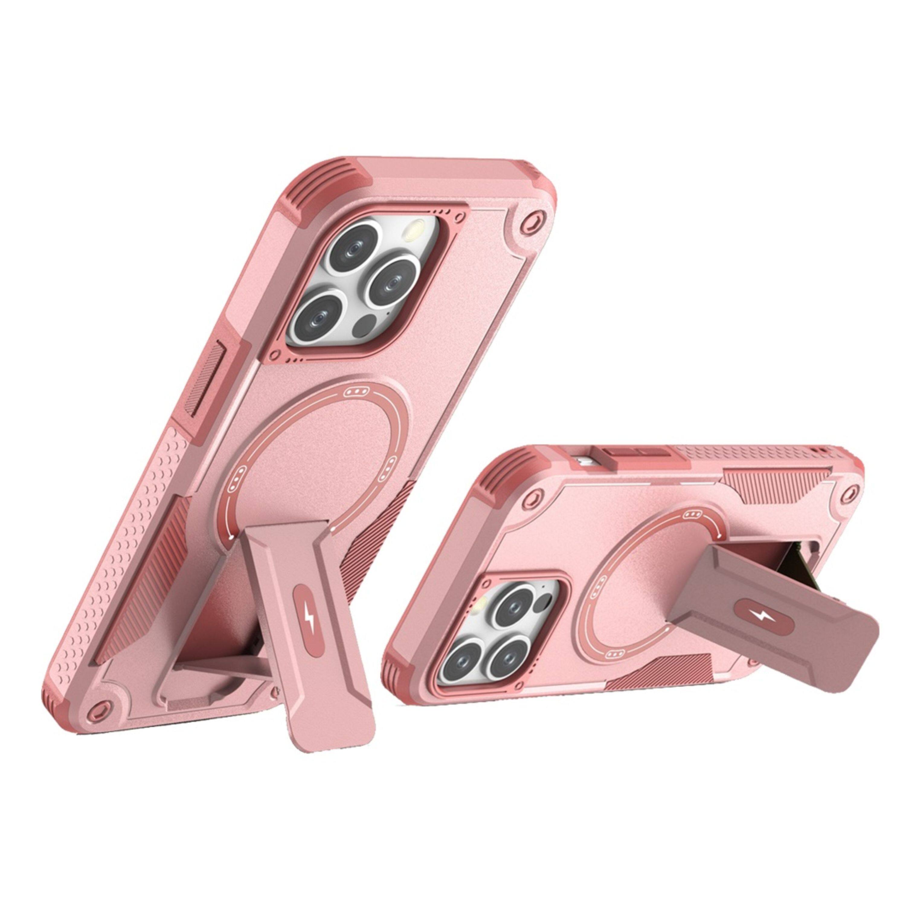 Angle. Kitcheniva - Rugged Grip Kickstand Magnetic Circle Phone Case For iPhone 14 Pro Max Pink - Pink.