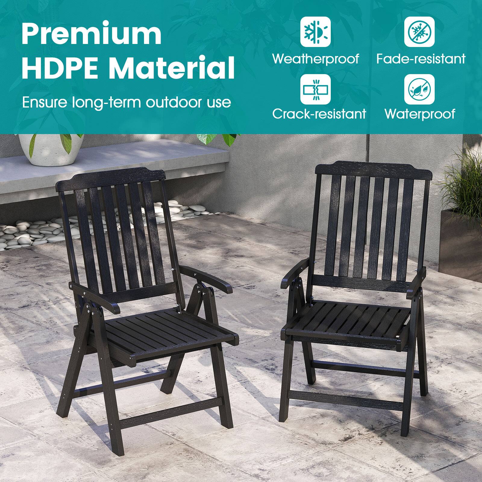 Premium HDPE Material  
Ensure long-term outdoor use  

Weatherproof  
Fade-resistant  
Crack-resistant  
Waterproof