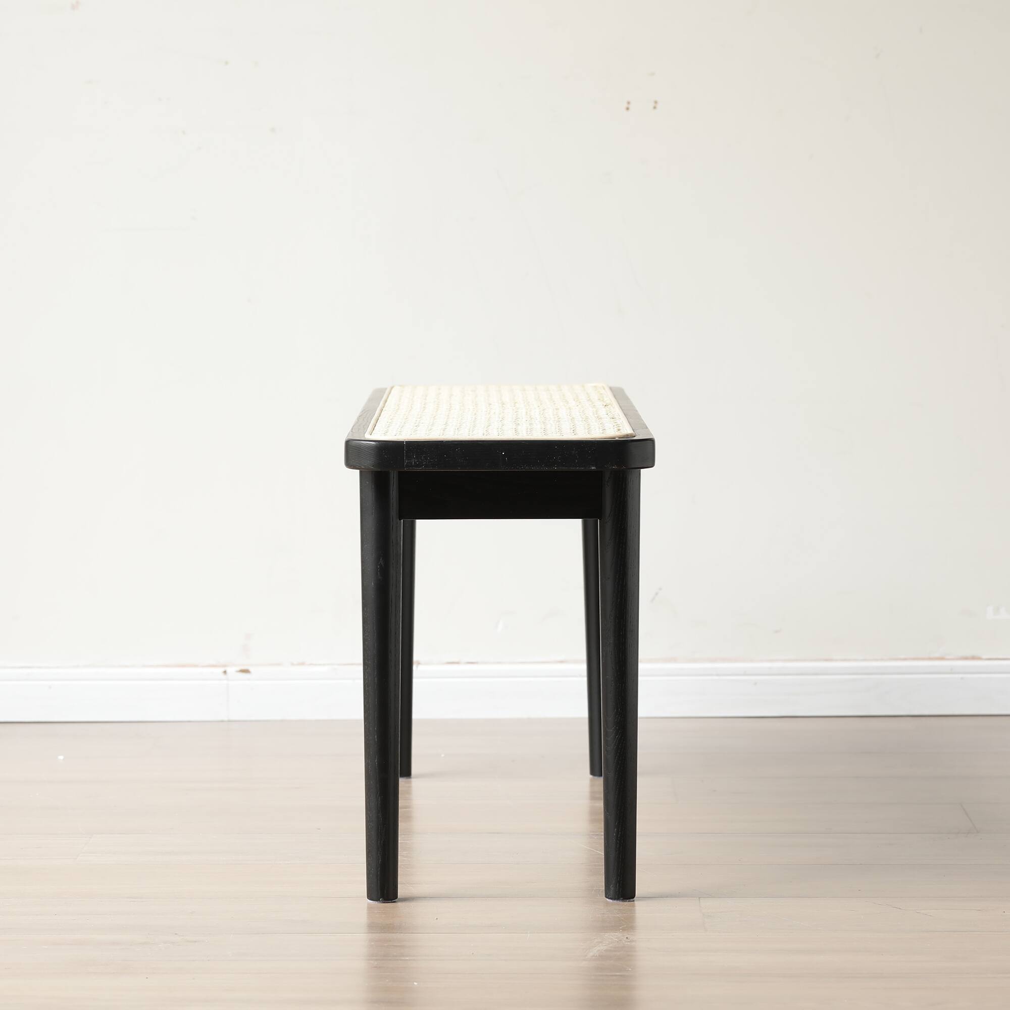 Back. GOODSILO - Solid Oak Wood Dining Bench with Rattan Detail - Versatile Modern Bench for Entryway, Bedroom, and Living Room - Black.