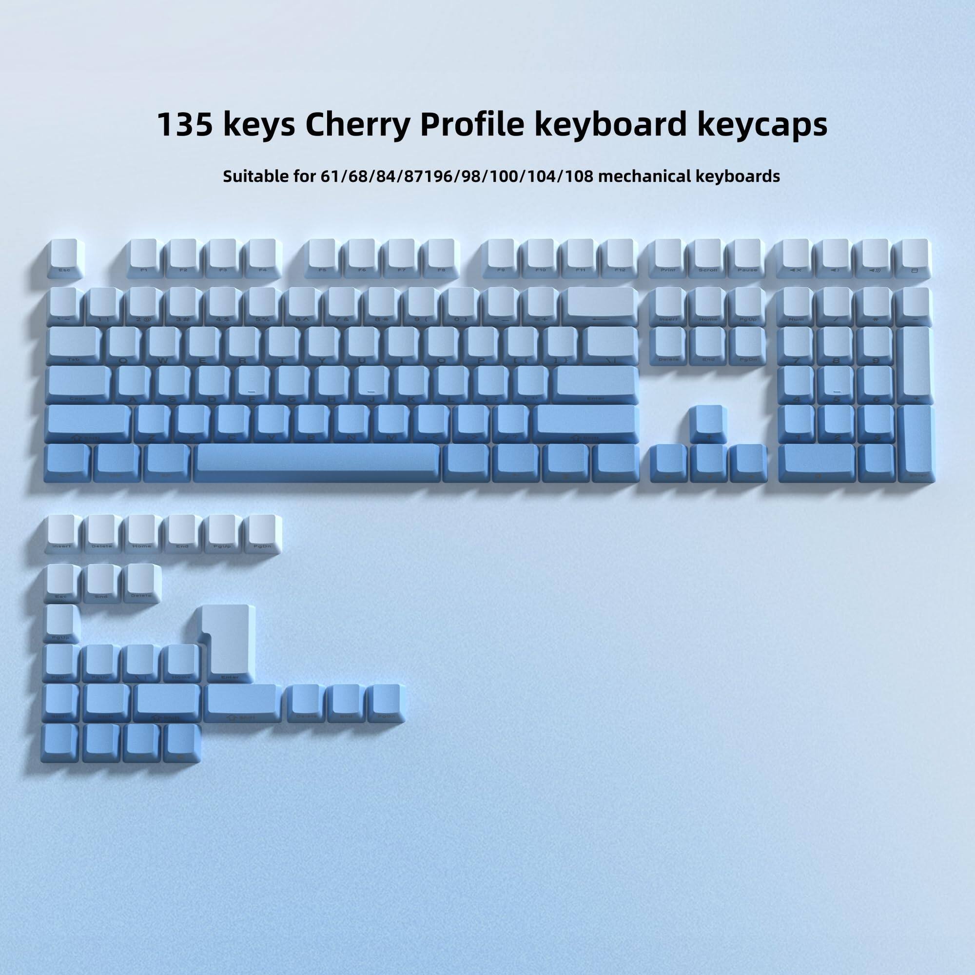 135 keys Cherry Profile keyboard keycaps  
Suitable for 61/68/84/87/96/98/100/104/108 mechanical keyboards