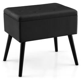 Costway - 1 PCS Velvet Storage Ottoman Tufted Flip Top Vanity Stool Footrest with Wood Legs - Black