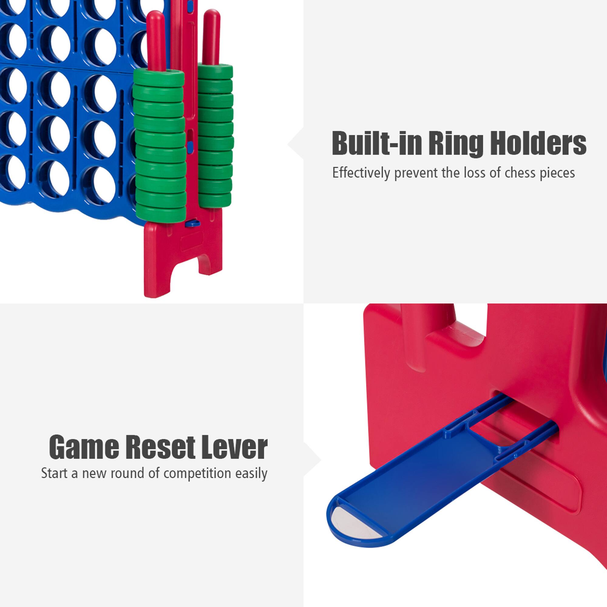 Built-in Ring Holders  
Effectively prevent the loss of chess pieces  

Game Reset Lever  
Start a new round of competition easily