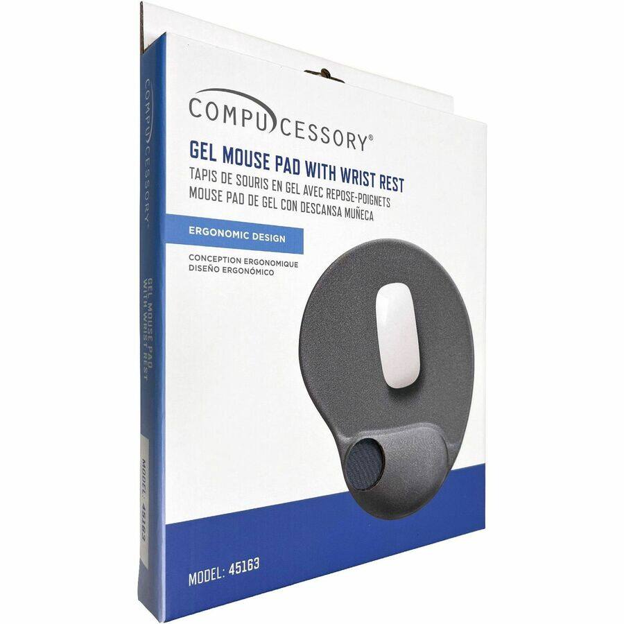 COMPUCESSORY  
GEL MOUSE PAD WITH WRIST REST  
TAPIS DE SOURIS EN GEL AVEC REPOSE-POIGNETS  
MOUSE PAD DE GEL CON DESCANSA MÚÑECA  
ERGONOMIC DESIGN  
CONCEPTION ERGONOMIQUE  
DISEÑO ERGONÓMICO  
MODEL: 45163