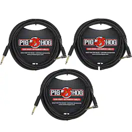 Pig Hog - 3x Black Woven Tour Grade Instrument Cable 1/4" to 1/4" Right Angle 10ft , PCH10BKR