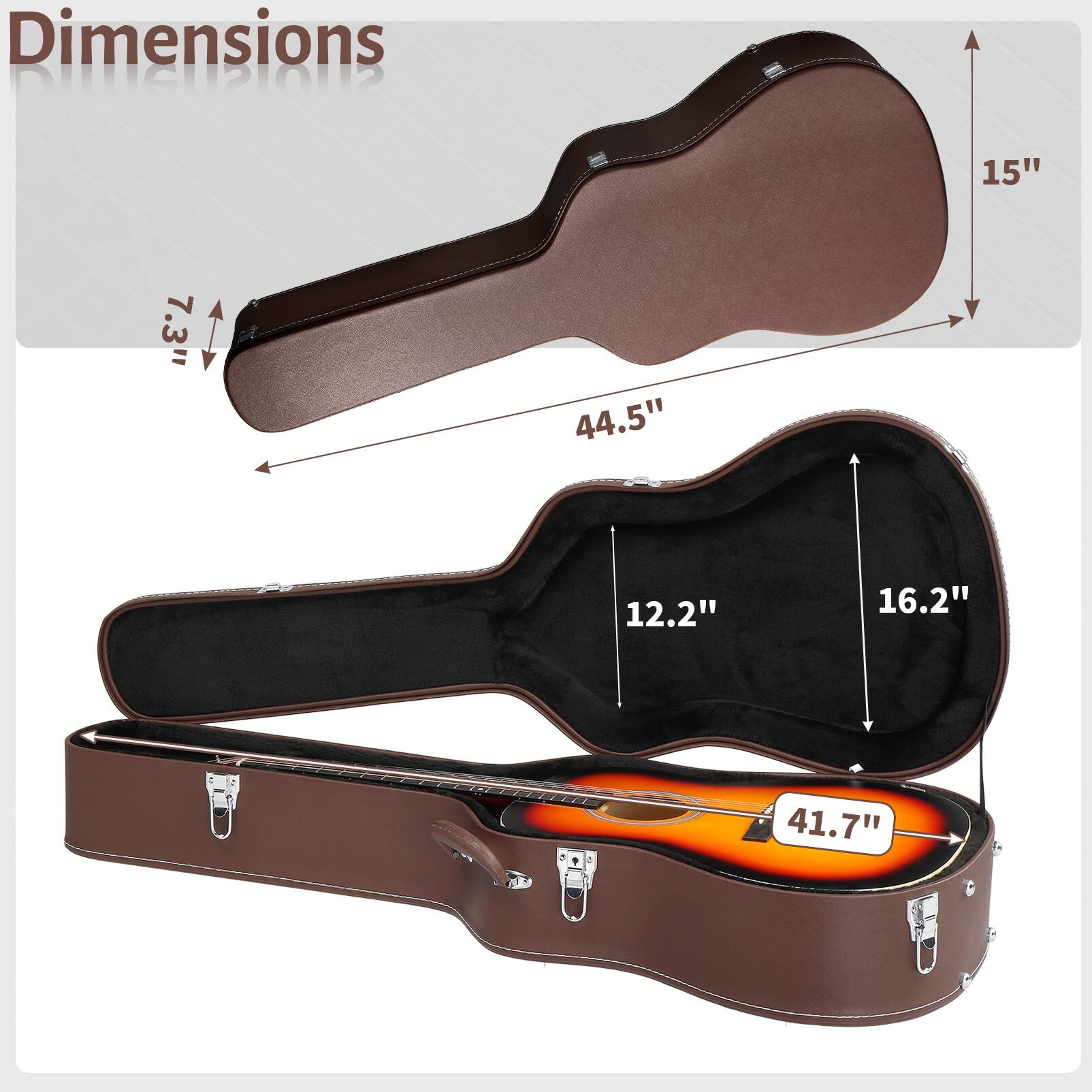 Dimensions  
15"  
7.3"  
44.5"  
12.2"  
16.2"  
41.7"