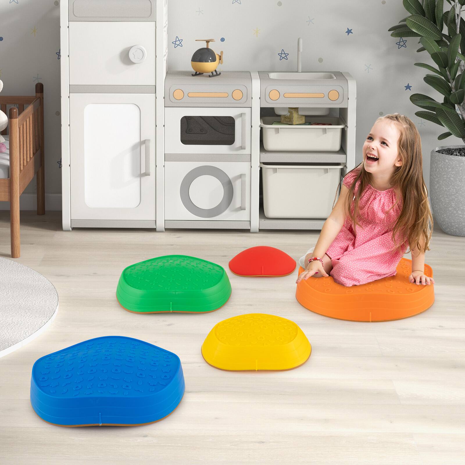 Alt View 8. Gymax - Gymax 5 PCS Stepping Stones for Kids w/Storage Bag for Motor Skills Strength Ages 3+ Multcolor - Multicolor.