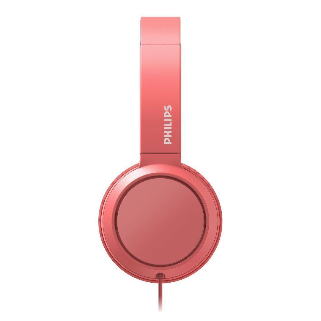 Angle. Philips - Philips H4105 On-Ear Wired Headphones - Red - Open Pink.