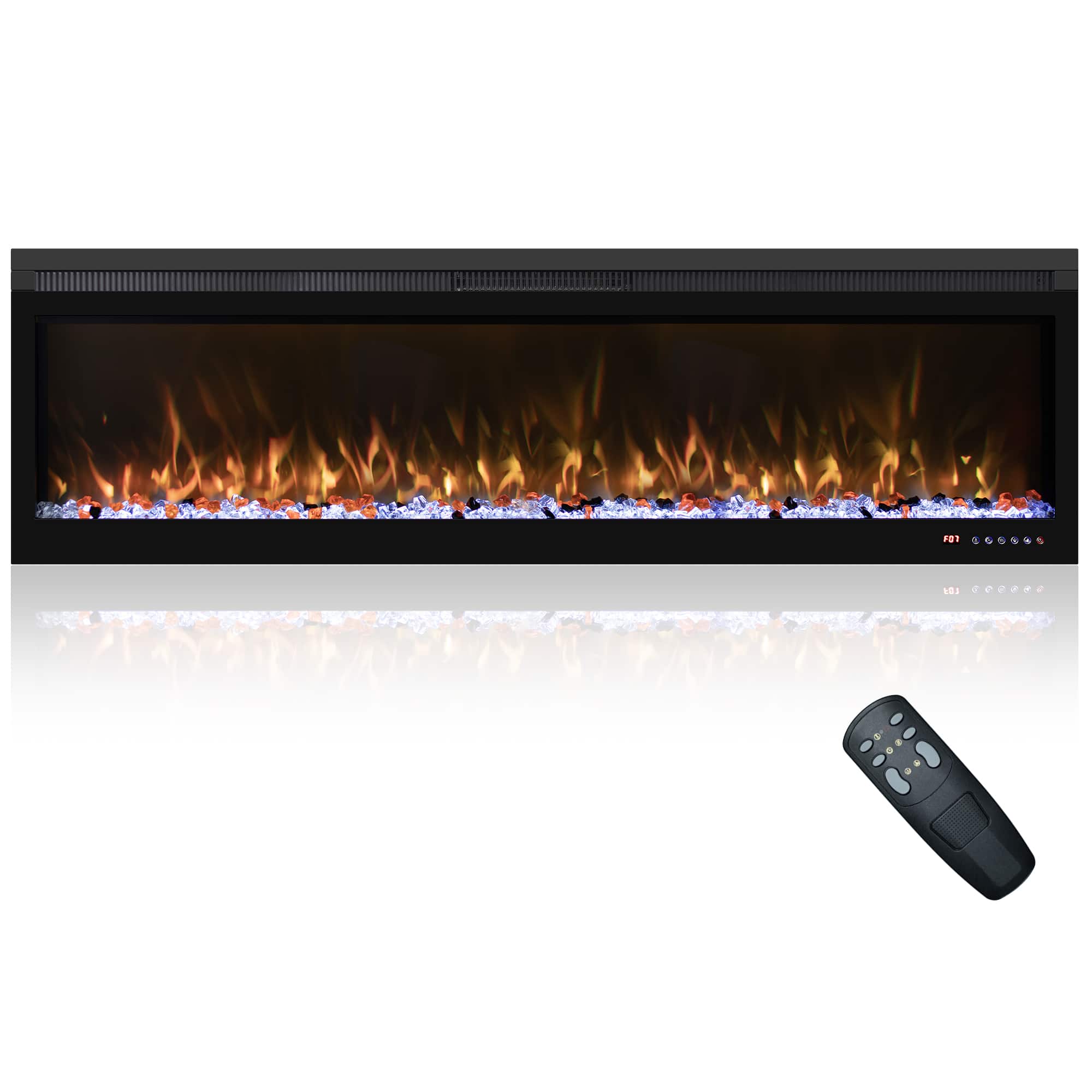 Mondawe - 60" Linear Recessed-in Electric Fireplace with Remote Control, Adjustable Heat & Timer - Black