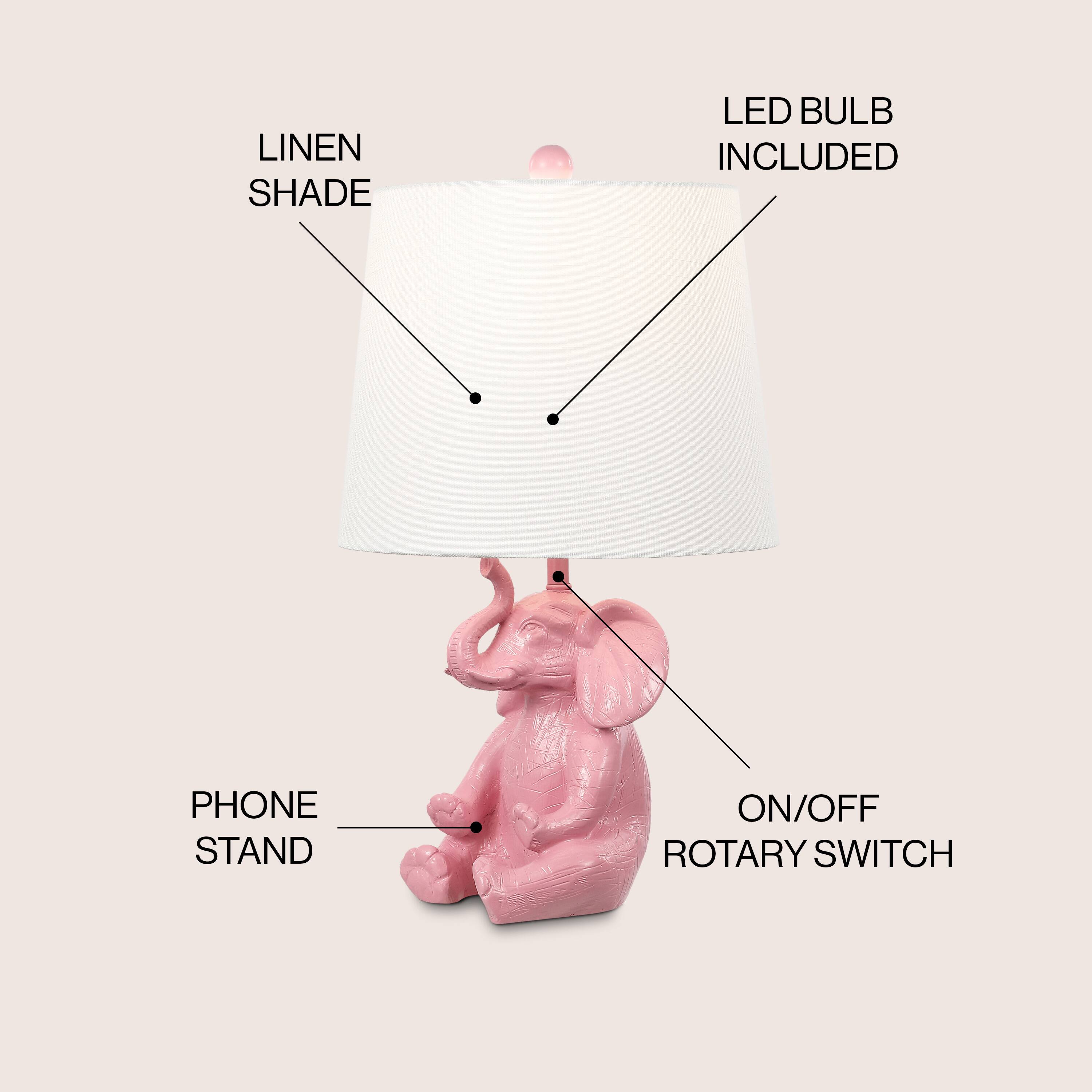 LINEN SHADE  
LED BULB INCLUDED  
PHONE STAND  
ON/OFF ROTARY SWITCH