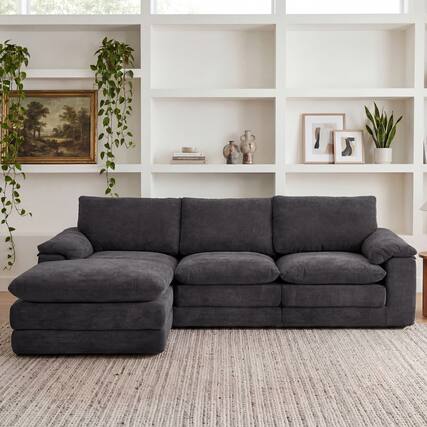Front. Anysun - Modular Sectional Sofa – L-Shape Cloud Couch with 1 Movable Ottoman, Comfy Chenille Deep Seat - Gray.