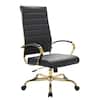 Front. LeisureMod - Benmar High-Back Leather Office Chair with Gold Accents, Adjustable Height, Swivel and Tilt Conference Desk Chair - Black.