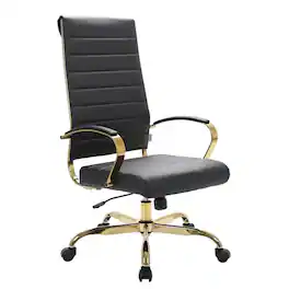 LeisureMod - Benmar High-Back Leather Office Chair with Gold Accents, Adjustable Height, Swivel and Tilt Conference Desk Chair - Black