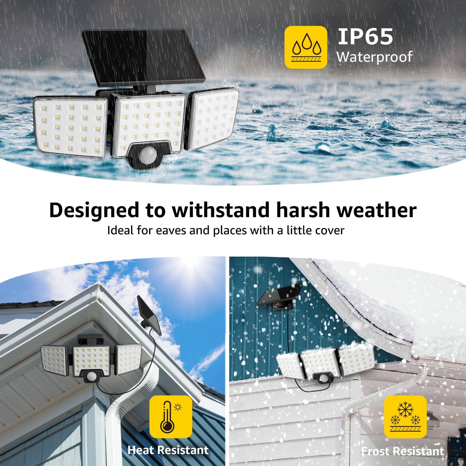 Alt View 4. Lepro - 1000LM Solar Motion Sensor Light Outdoor, 6500K Daylight, Separate Solar Panel, 2 Modes, Remote Control, IP65 Waterproof - Black.