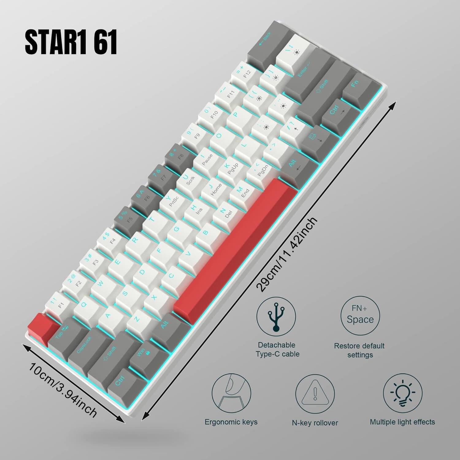 MageGee 60% Mechanical Gaming Keyboard,Mixed Color Keycaps with Red ...