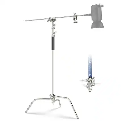 Front. Neewer - Heavy-Duty Stainless Steel C-Stand Kit - with Boom Arm & Grip Heads for Studio Lighting Equipment - Silver.