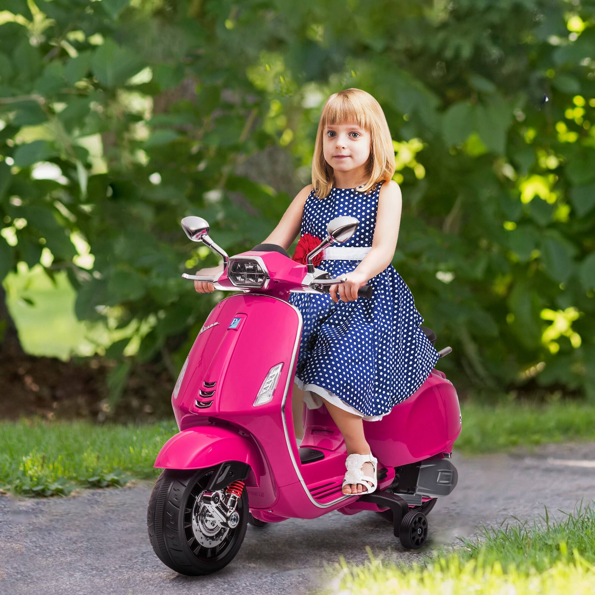 Angle. Qaba - Vespa Licensed Electric Motorcycle for Kids, 6V Toddler Motorcycle, Battery Motorbike with Music, FM, 1-Button Start.