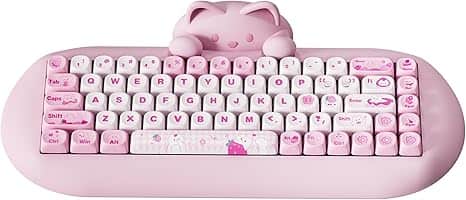 Wikistore - C68 Wireless Mechanical Keyboard, Hot Swap,Triple Mode,RGB Backlit NKRO,Cute Cat Silicone Keyboard Milk Switch - Pink