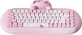 Wikistore - C68 Wireless Mechanical Keyboard, Hot Swap,Triple Mode,RGB Backlit NKRO,Cute Cat Silicone Keyboard Milk Switch - Pink