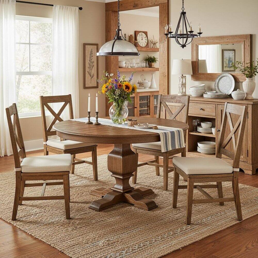 Alt View 2. FurniFact - Rustic Round Dining Table - Multi-Color.