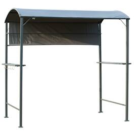 Outsunny - 7FT Grill Gazebo BBQ Canopy with Sun Shade Panel Side Awning, 2 Exterior Serving Shelves, 5 Hooks - Black/Grey