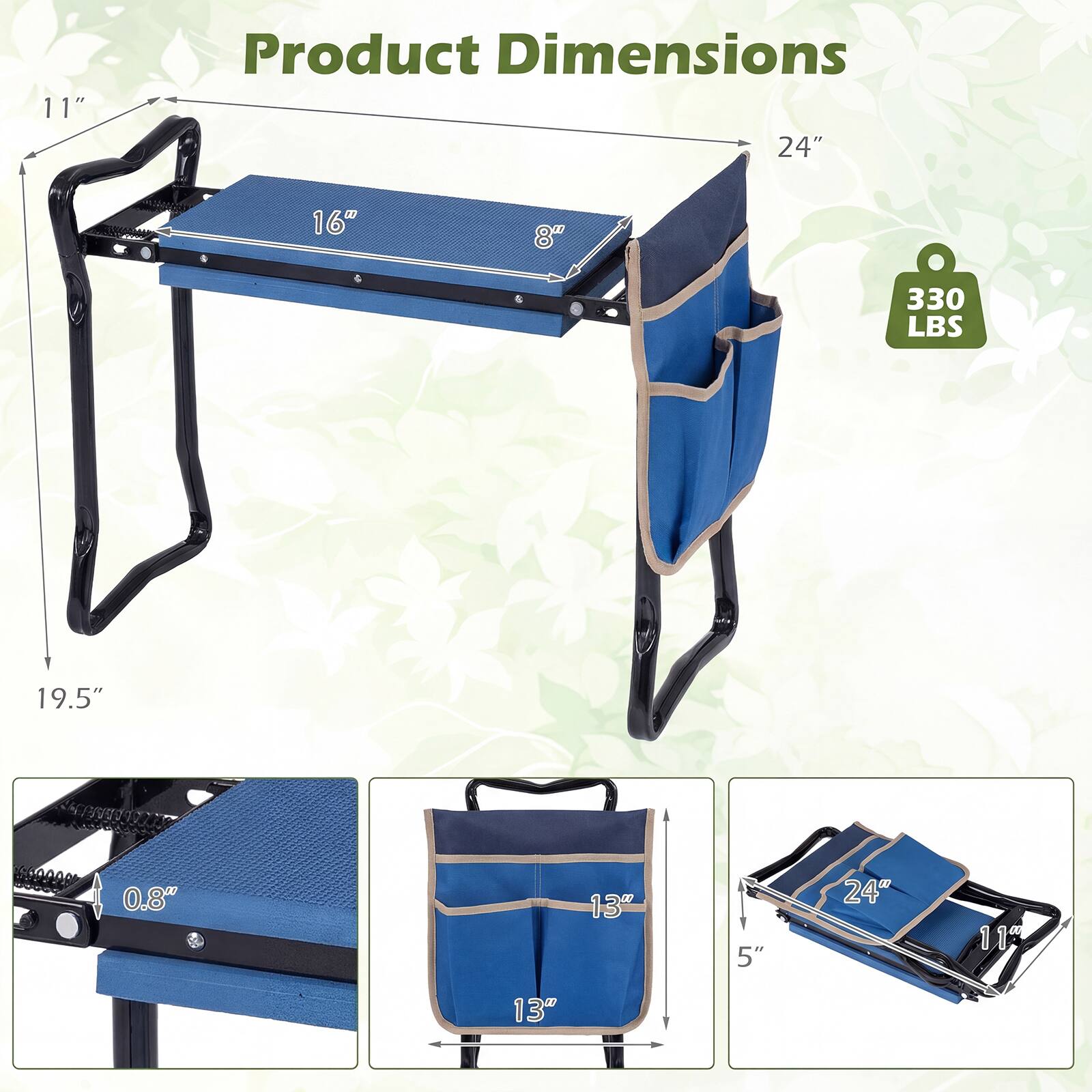 11" Product Dimensions 24" 16" 8" 330 LBS 19.5" 0.8" 13" 5" 24" 11"