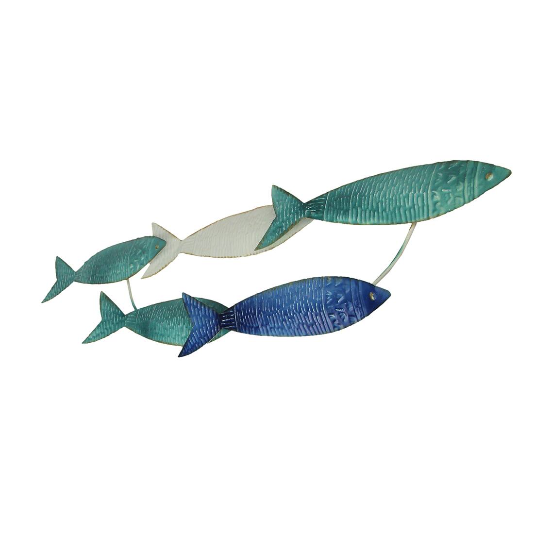 Alt View 5. Zeckos - Metal School of Fish Wall Decor Sculpture – Blue Nautical Beach Home Wall Art  - 34 by 7.25 Inches - Multicolored.