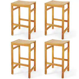 Gymax - Set of 4 Acacia Wood Bar Stool 30-Inch Height Bar Chair with Saddle Shaped Seat - Teak