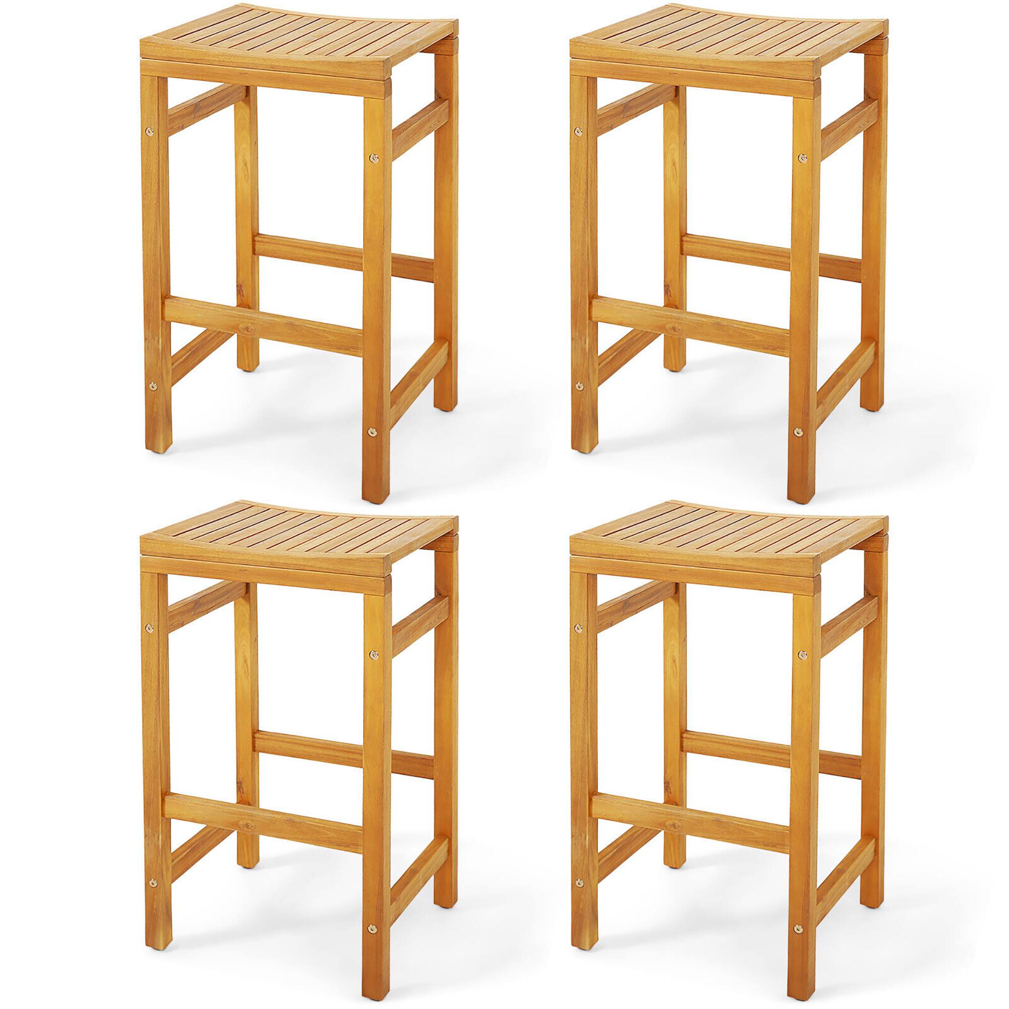 Front. Gymax - Gymax Set of 4 Acacia Wood Bar Stool 30-Inch Height Bar Chair with Saddle Shaped Seat - Teak.