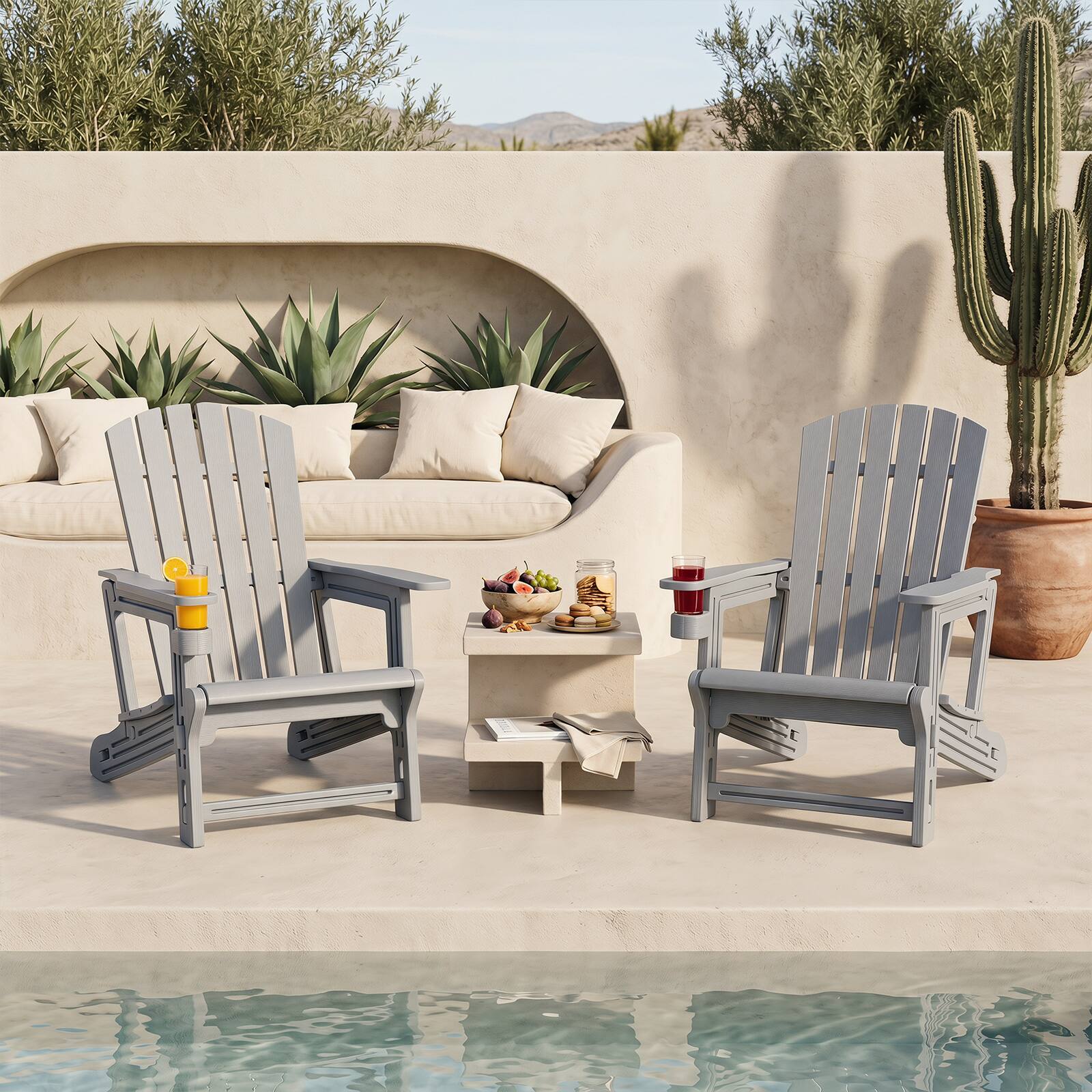 Alt View 3. Costway - Costway 1 PCS HDPE Adirondack Chair with Cup Holder, Wood-Like Texture, High Backrest & Wide Seat - Gray.