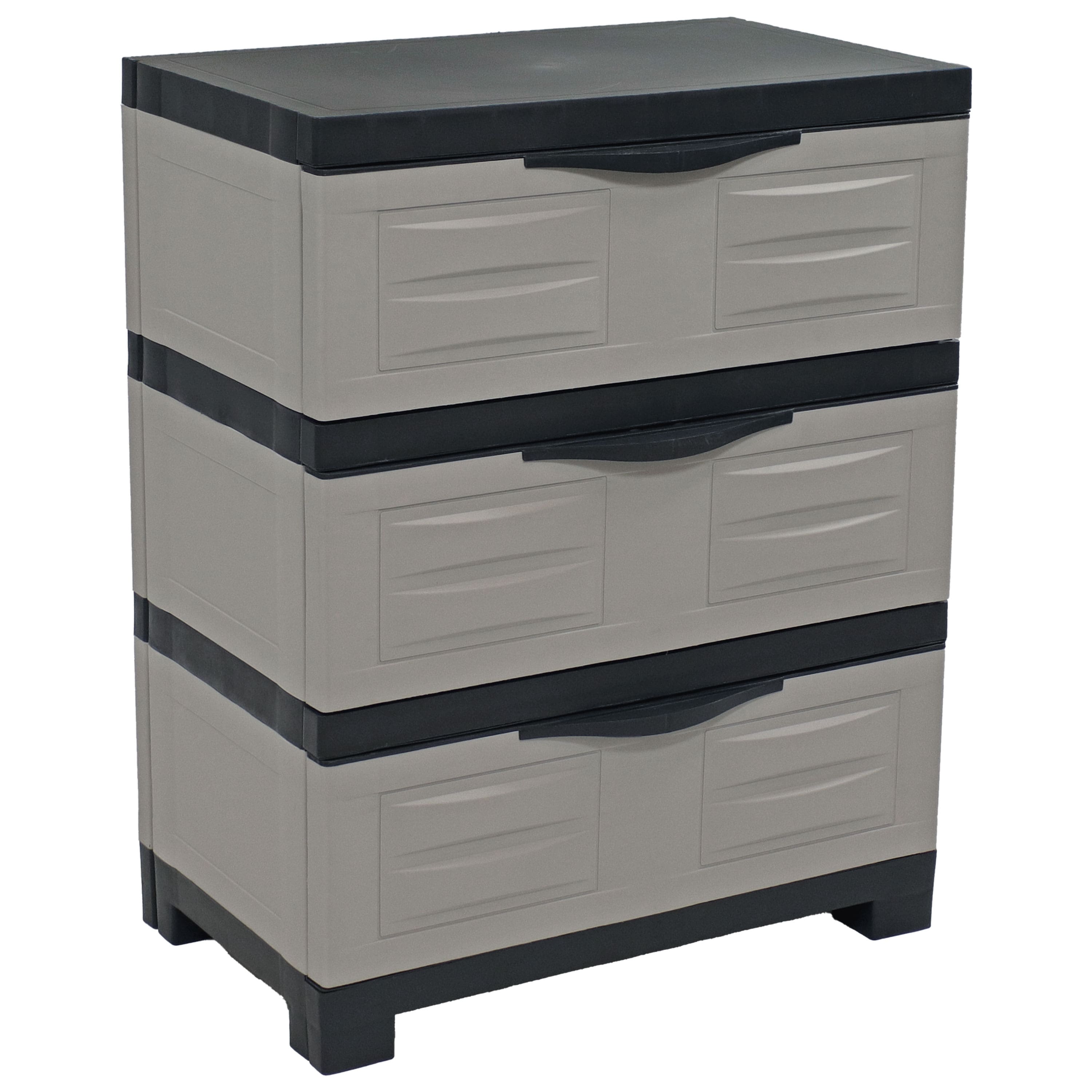 Sunnydaze - Heavy-Duty Plastic 3-Drawer Storage Cabinet - Gray with Charcoal Trim